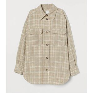 H&M Women's Tan Cream Window Pane Collared Button Down Shacket Size XL